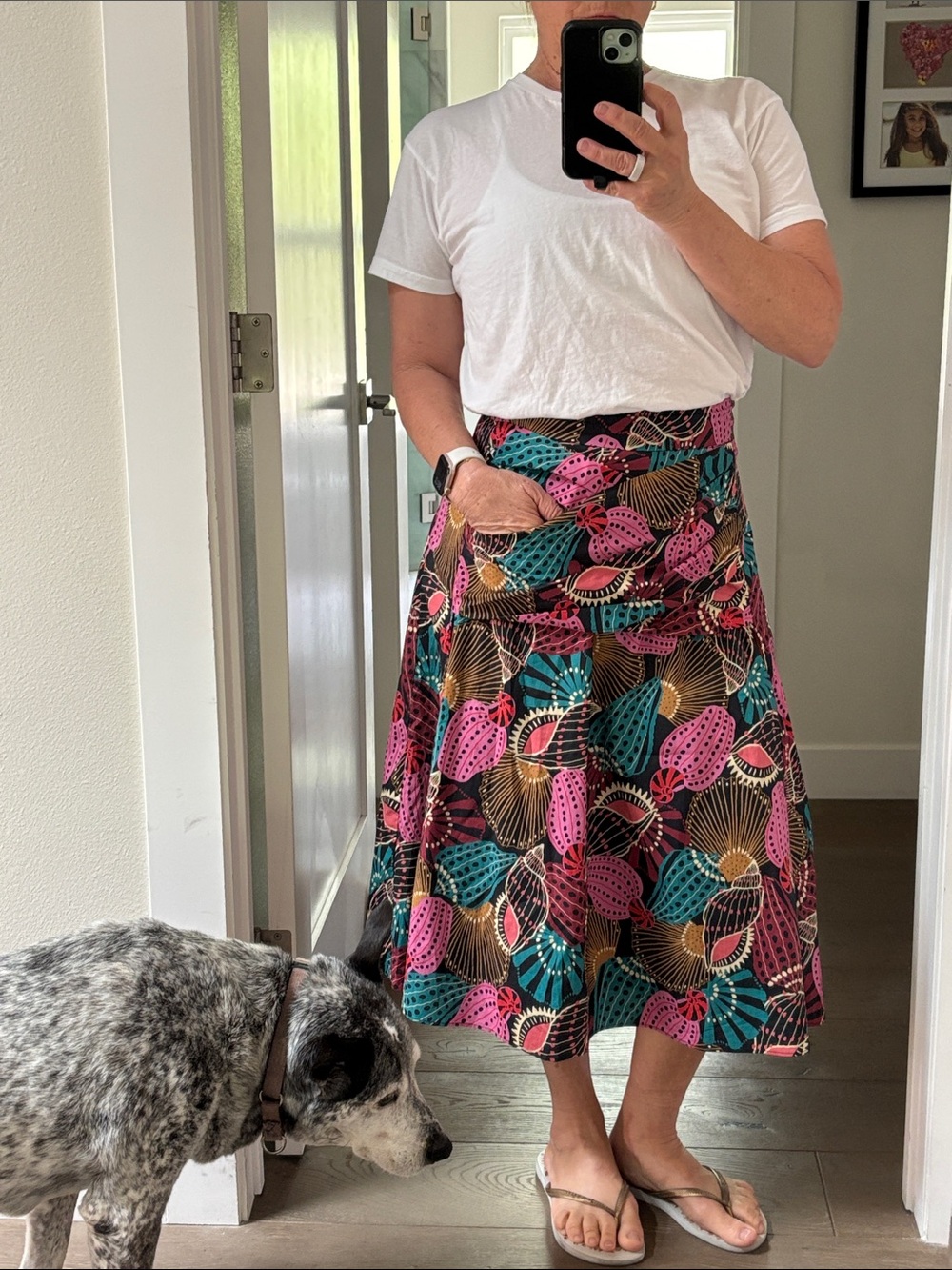 Farm Rio Colorful Cashew and Shell Print A-Line Midi Skirt Size M